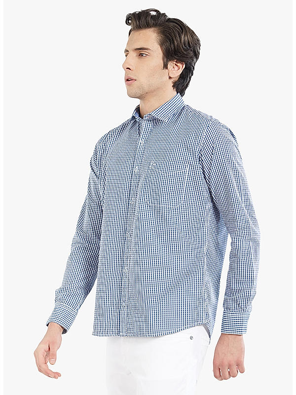 Checkered Blue Color Cotton Slim Fit Shirt